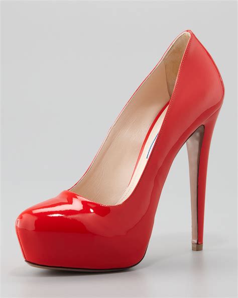 prada feather heels red|Red Patent Leather Pumps .